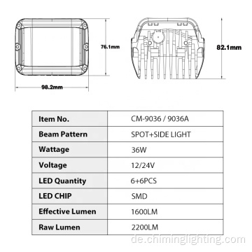 36W 12V LED-Arbeitsscheinwerfer wasserdicht